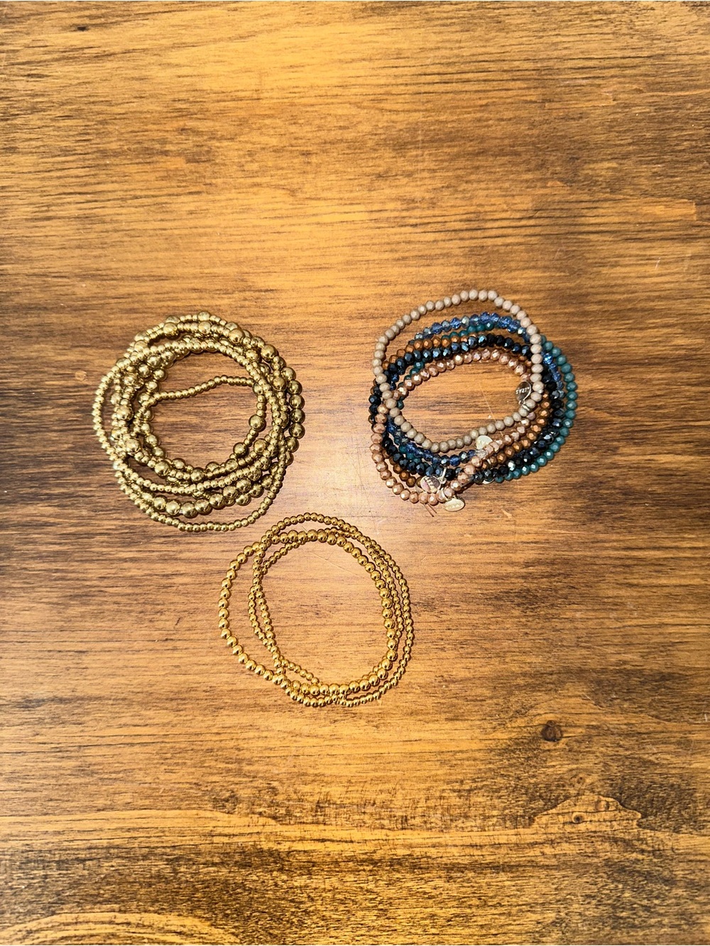 Gold and Multicolor Beaded Stretch Bracelets - Women Jewelry - Picture 1 of 2